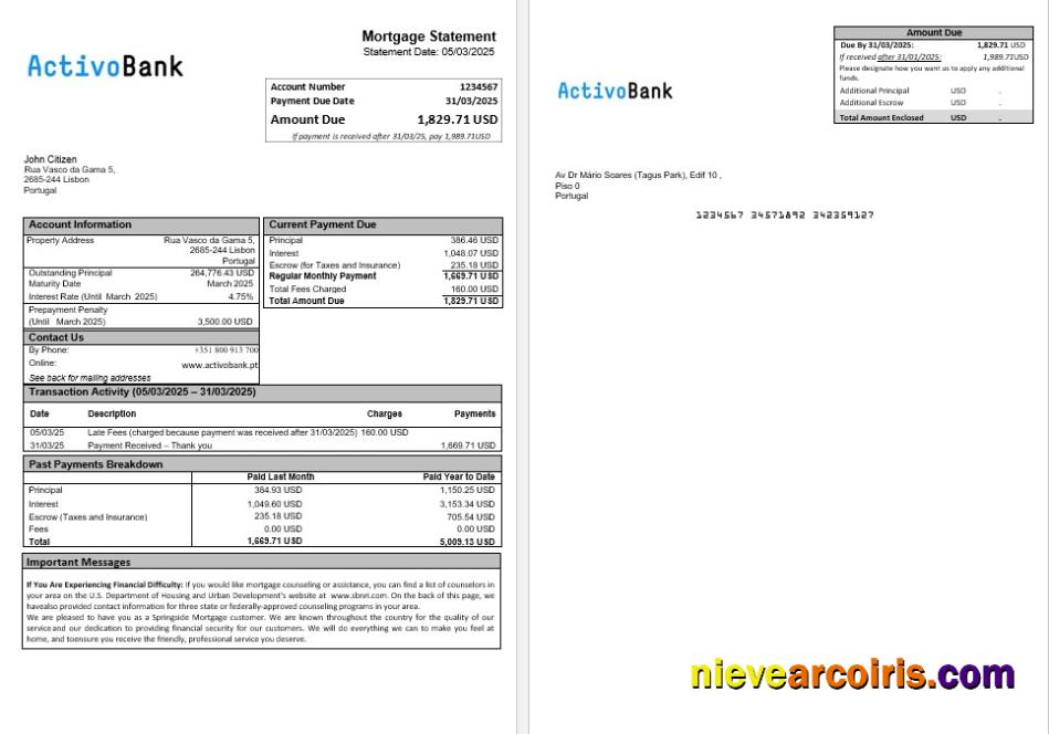 Portugal Activobank mortgage statement